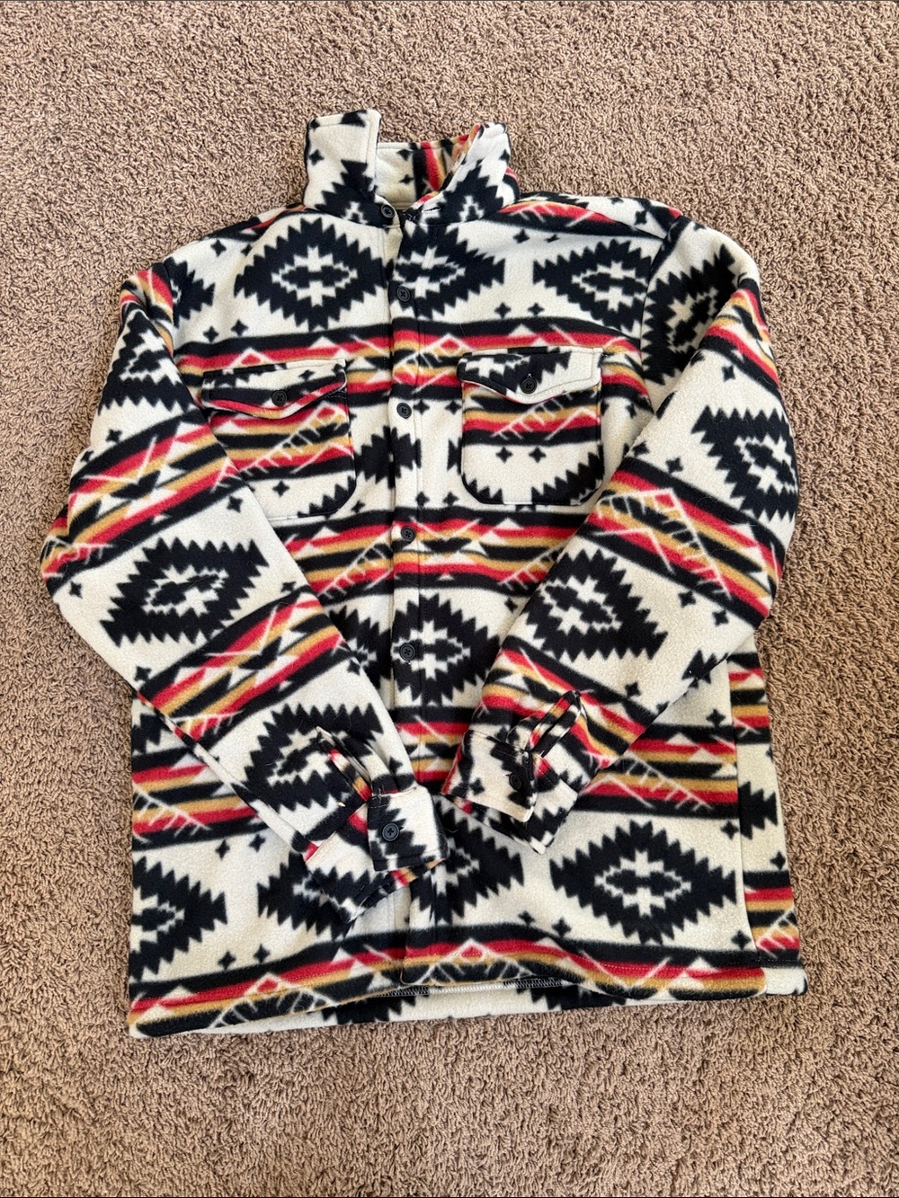 Original Deluxe Southwestern Print Fleece Shacket in Cream, Black & Red